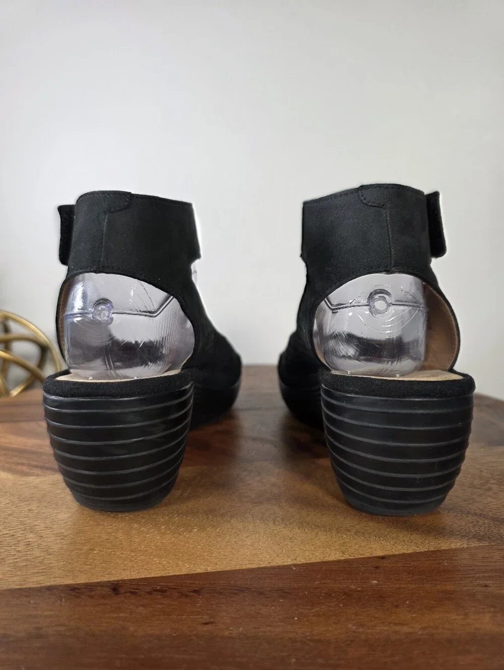 Clarks Reedly Salene Black Nubuck Leather Wedge Sandals Size 6.5